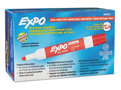 Low-Odor Dry-Erase Marker, Broad Chisel Tip, Red, Dozen